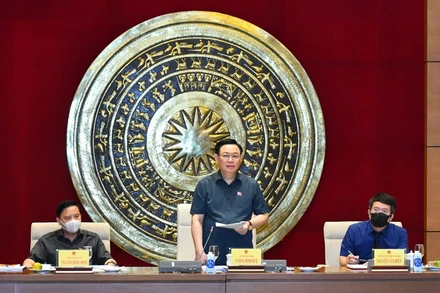 Chủ tịch Quốc hội Vương Đình Huệ phát biểu tại buổi làm việc. Ảnh: DUY LINH.