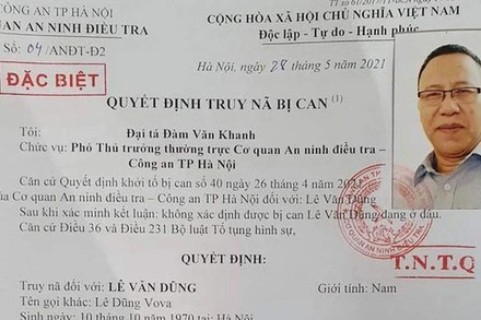 Quyết định truy nã bị can Lê Văn Dũng.