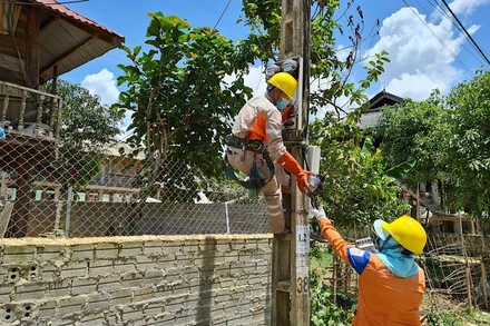 Công nhân Công ty Điện lực Điện Biên bảo dưỡng công-tơ theo đề nghị của khách hàng.