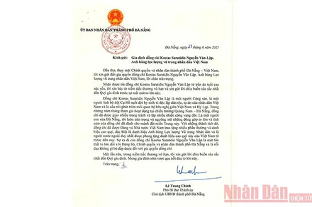 Đà Nẵng gửi thư chia buồn tới gia đình ông Kostas Sarantidis Nguyễn Văn Lập