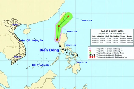 Vị trí và hướng di chuyển của bão số 1 (Choi-wan). (Nguồn: nchmf.gov.vn)