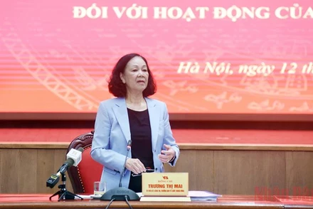 Đồng chí Trương Thị Mai phát biểu kết luận buổi làm việc.