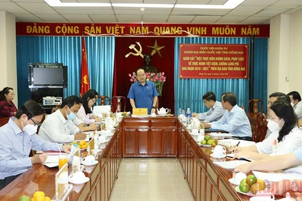 Trưởng Đoàn đại biểu Quốc hội tỉnh Đồng Nai Quản Minh Cường phát biểu tại buổi giám sát.