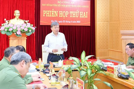 Bộ trưởng Tô Lâm phát biểu tại phiên họp. (Ảnh: Cổng thông tin Bộ Công an)