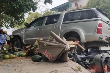 Hiện trường vụ tai nạn giao thông tại TP Thanh Hóa, ngày 27/3/2022 làm hai người chết. (Ảnh: MAI LUẬN)