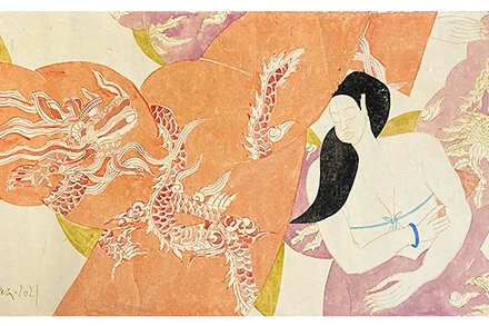 “Con rồng”, mầu tự nhiên trên giấy dó.