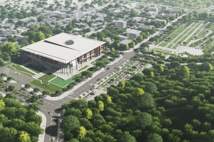 Phối cảnh tổng thể Trung tâm hội nghị và triển lãm tỉnh Quảng Ngãi.