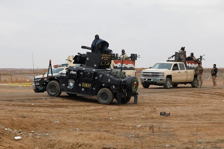 Xe của lực lượng an ninh Iraq tập trung gần biên giới Iraq-Syria, ngày 27/1/2022. (Ảnh: Reuters)
