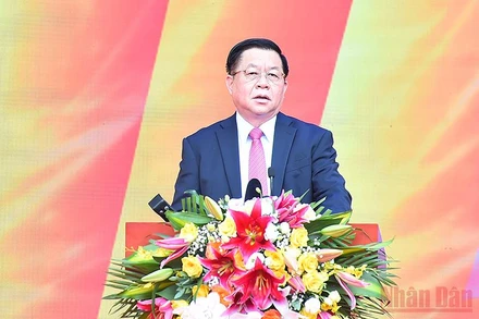 Trưởng Ban Tuyên giáo Trung ương Nguyễn Trọng Nghĩa phát biểu tại Lễ khai mạc Hội Báo toàn quốc năm 2022. (Ảnh: THỦY NGUYÊN)