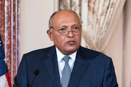Ngoại trưởng Ai Cập Sameh Shoukry trong cuộc đối thoại chiến lược Mỹ-Ai Cập tại Washington, ngày 8/11/2021. (Ảnh: Reuters)