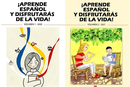 Bìa sách tuyển tập các tác phẩm xuất sắc nhất của cuộc thi sáng tác văn học “Học tiếng Tây Ban Nha và tận hưởng cuộc sống” lần thứ nhất (2020) và lần thứ hai (2021). (Ảnh: Đại sứ quán Tây Ban Nha)