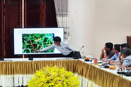 Đại diện Viện Vật lý địa cầu thuyết trình về kết quả đo đạc động đất thời gian qua.