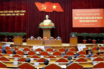 Quang cảnh Hội nghị toàn quốc tổng kết công tác kiểm tra, giám sát năm 2021, triển khai nhiệm vụ năm 2022. (Ảnh TTXVN)