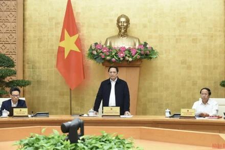 Thủ tướng Phạm Minh Chính chủ trì Hội nghị trực tuyến toàn quốc với các địa phương. (Ảnh: TRẦN HẢI)