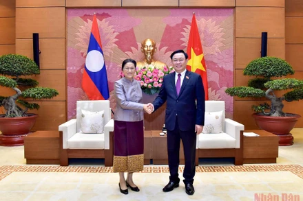 Hình ảnh Chủ tịch Quốc hội Vương Đình Huệ tiếp Phó Chủ tịch nước Lào Pany Yathotou
