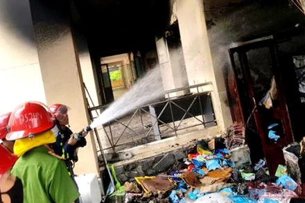 Hiện trường vụ hỏa hoạn xảy ra trưa 20/4 tại Trường Du lịch, Đại học Huế. (Ảnh: Công an cung cấp)