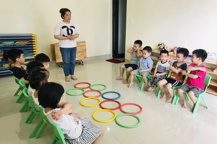 Một lớp học tại điểm trường mầm non tư thục Galaxy Ngân Hà, quận Hoàng Mai (Hà Nội). (Ảnh: Đăng Khoa)