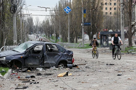 Một góc thành phố cảng Mariupol, Ukraine, ngày 18/4. (Ảnh: Reuters)