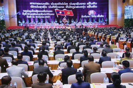 Toàn cảnh Đại hội đại biểu toàn quốc lần thứ XI của Đảng NDCM Lào, sáng 13-1.