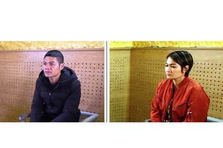 Hai đối tượng Khuất Đình Diễn, Đặng Thị Thu Trang tại cơ quan điều tra.