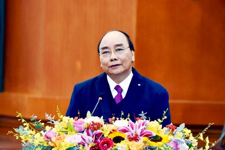 Thủ tướng Nguyễn Xuân Phúc phát biểu tại hội nghị. (Ảnh: TRẦN HẢI)