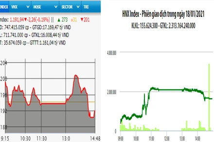 Diễn biến VN-Index và HNX-Index, phiên giao dịch ngày 18-1. 