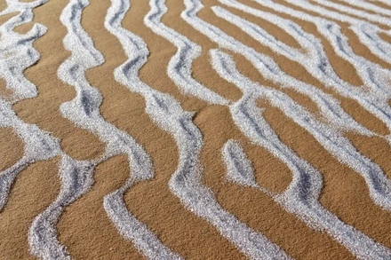 Tuyết để lại những họa tiết lạ thường trên cồn cát ở sa mạc Sahara. Ảnh: Bav Media