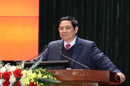 Trưởng Ban Tổ chức Trung ương Phạm Minh Chính phát biểu chỉ đạo Hội nghị. (Ảnh: Văn Điệp/TTXVN)