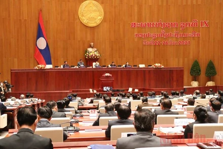 Toàn cảnh phiên khai mạc kỳ họp thứ nhất Quốc hội Lào khóa IX.
