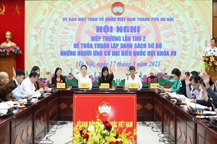 Các đại biểu tiến hành biểu quyết tại hội nghị.