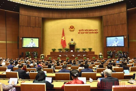 Chủ tịch Quốc hội Nguyễn Thị Kim Ngân phát biểu khai mạc kỳ họp thứ 11, Quốc hội khóa XIV. Ảnh: TRẦN HẢI