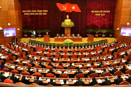 Toàn cảnh phiên khai mạc Hội nghị lần thứ hai Ban Chấp hành T.Ư Đảng Cộng sản Việt Nam khóa XIII. (Ảnh: Đăng Khoa) 