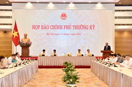 Quang cảnh họp báo Chính phủ thường kỳ tháng 3. Ảnh: VGP.
