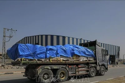 Xe tải chở hàng viện trợ tại miền Trung Dải Gaza. (Ảnh tư liệu: AFP/TTXVN)