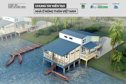 Mẫu nhà dành cho khu vực ngập lụt miền Tây Nam Bộ của nhóm thiết kế do KTS Nguyễn Quốc Hoàng chủ trì. (Nguồn: Tạp chí Kiến trúc)