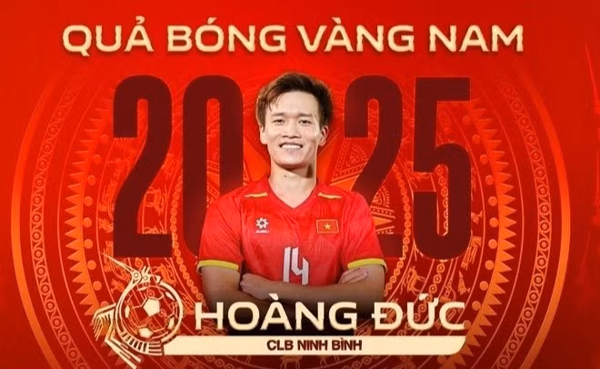 Cầu thủ Nguyễn Hoàng Đức giành danh hiệu Quả bóng vàng Việt Nam năm 2025. (Ảnh: SGGP)