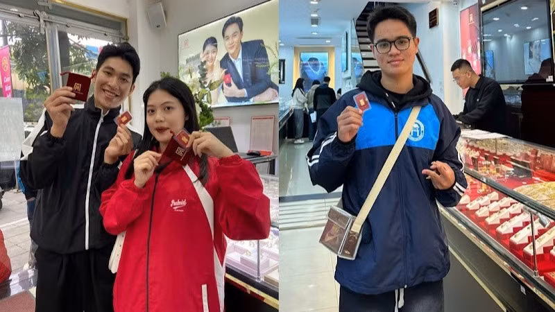 Các bạn trẻ khoe mua thành công Tứ Quý Thịnh Vượng 0,1 chỉ của Bảo Tín Mạnh Hải