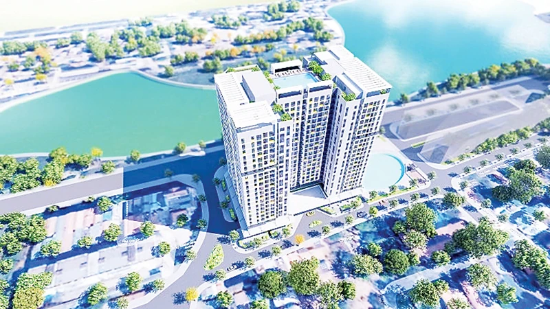 Phối cảnh dự án nhà ở xã hội Rice City Long Châu tại quận Long Biên.