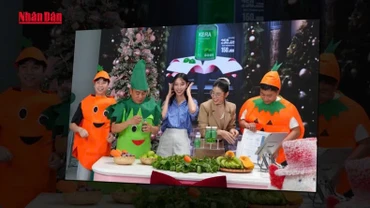 Hoa hậu Thùy Tiên, Hằng Du Mục và Quang Linh Vlogs bán hàng livestream quảng cáo sản phẩm giả. Ảnh: nhandan.vn