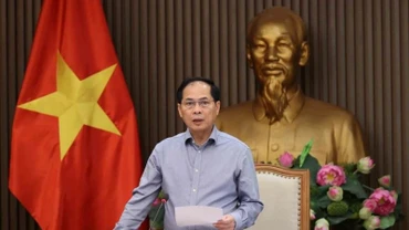 Phó Thủ tướng, Bộ trưởng Bộ Ngoại giao Bùi Thanh Sơn, Trưởng Ban Chỉ đạo quốc gia về ODA và vốn vay ưu đãi phát biểu. (Ảnh: An Đăng/TTXVN)