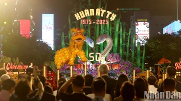 Đường hoa Nguyễn Huệ Tết Ất Tỵ 2025 được phân thành 3 phân đoạn "Kết đoàn”, “Chuyển mình” và “Phát triển”, thể hiện những chặng đường lịch sử của dân tộc Việt Nam vượt qua mọi gian nan, hy sinh, mất mát, vẫn hát vang khúc hát kết đoàn giành độc lập – thống nhất đất nước – chuyển mình phát triển bền vững. Qua chặng đường 50 năm, hôm nay cả nước đang vững tin tiến bước vào kỷ nguyên mới, “kỷ nguyên vươn mình của dân tộc Việt Nam”.