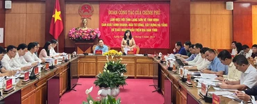 Đồng chí Đào Hồng Lan, Ủy viên Trung ương Đảng, Bộ trưởng Y tế, phát biểu tại buổi làm việc với lãnh đạo tỉnh Lạng Sơn. 