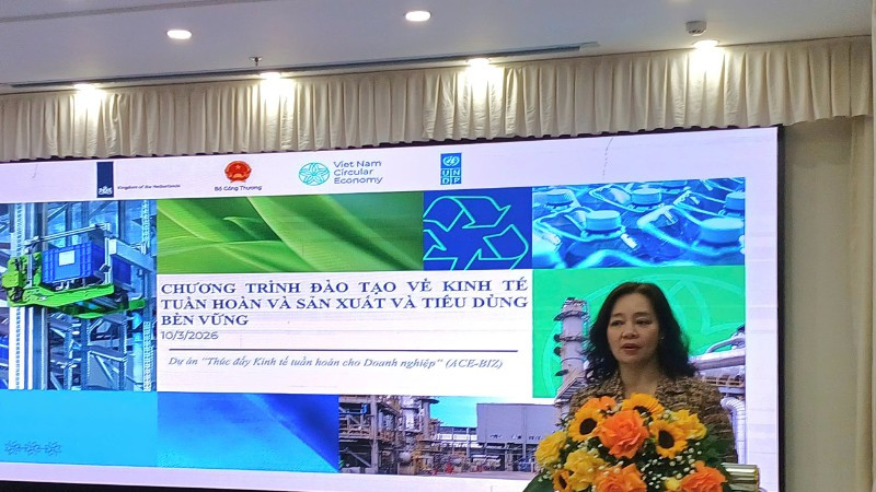 Bà Nguyễn Thị Lâm Giang, Cục trưởng Cục đổi mới sáng tạo, Chuyển đổi xanh và Khuyến công phát biểu khai mạc.