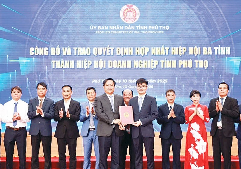 Chủ tịch Ủy ban nhân dân tỉnh Trần Duy Đông trao quyết định thành lập Hiệp hội Doanh nghiệp tỉnh Phú Thọ.