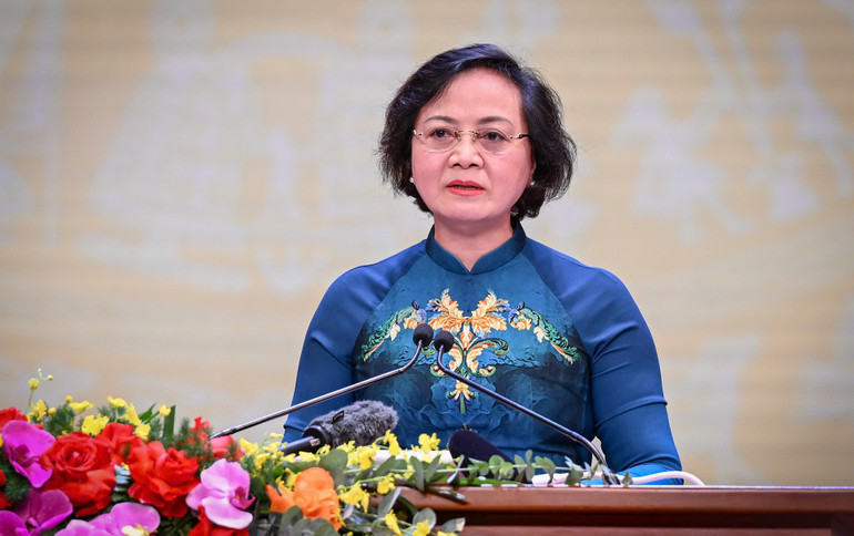 Bộ trưởng Nội vụ Phạm Thị Thanh Trà phát biểu tại gặp mặt. (Ảnh: THÀNH ĐẠT) bo-truong-noi-vu-pham-thi-thanh-tra-3666.jpg
