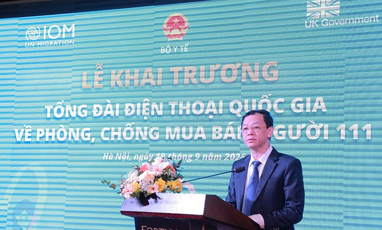 Thứ trưởng Y tế Nguyễn Tri Thức phát biểu tại lễ khai trương. (Ảnh Ban tổ chức) khai-truong-tong-dai-quoc-gia-111-1.jpg