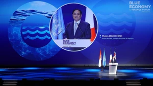 Thủ tướng Phạm Minh Chính phát biểu tại Diễn đàn Tài chính và Kinh tế Xanh của Hội nghị Đại dương Liên hợp quốc lần thứ ba (UNOC 3). Ảnh: TTXVN