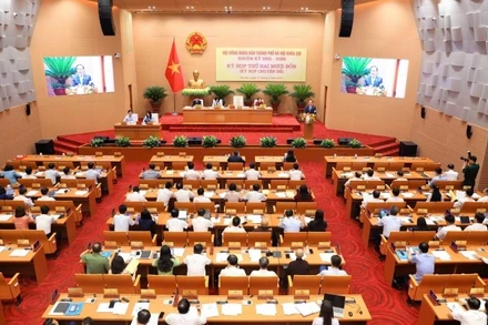 Quang cảnh kỳ họp thứ 24 của Hội đồng nhân dân thành phố Hà Nội khóa XVI, nhiệm kỳ 2021-2026.