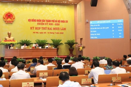 Quang cảnh kỳ họp thứ 25 của Hội đồng nhân dân thành phố Hà Nội khóa 16.