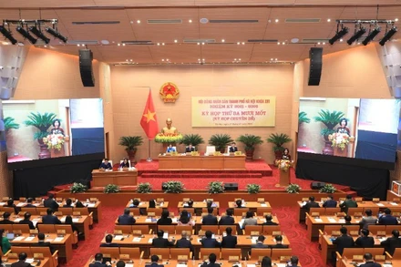 Quang cảnh kỳ họp thứ 31 của Hội đồng nhân dân thành phố Hà Nội.